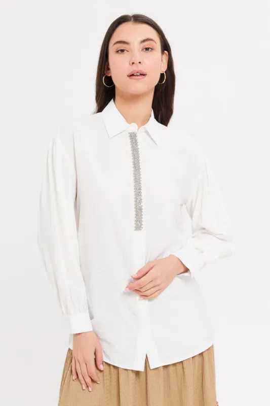 Women Ivory Embellished Shirt sold by Redtag