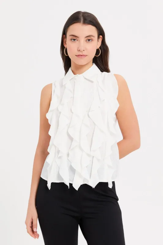 Women White Full Ruffled Front Top sold by Redtag