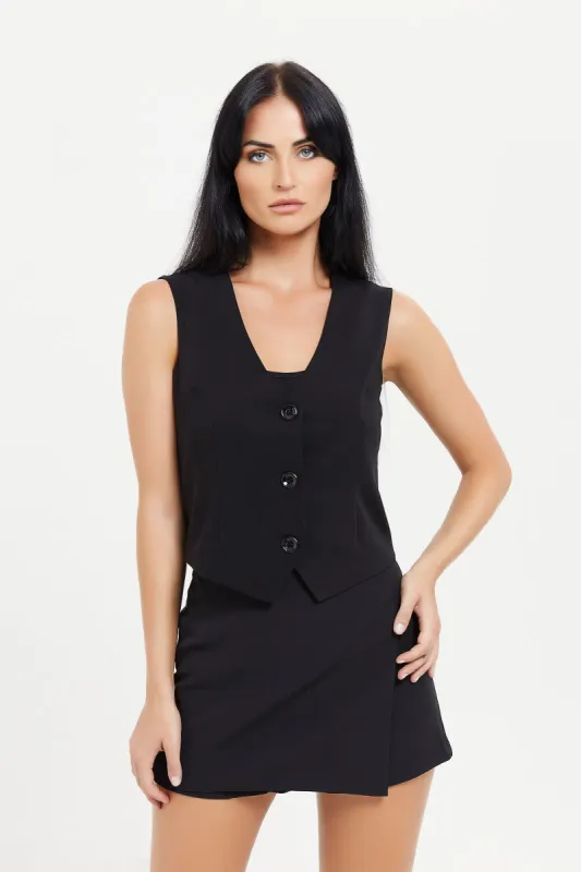 Women Black Waistcoat sold by Redtag