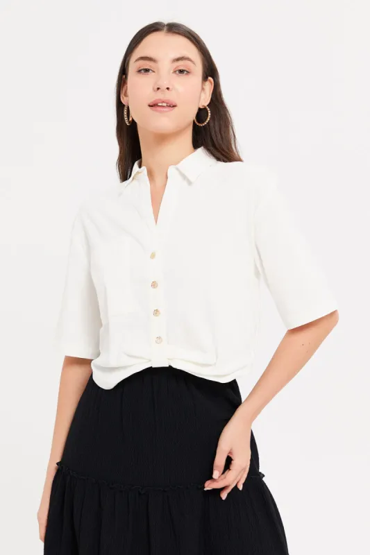 Women Ivory Twisted Front Shirt sold by Redtag
