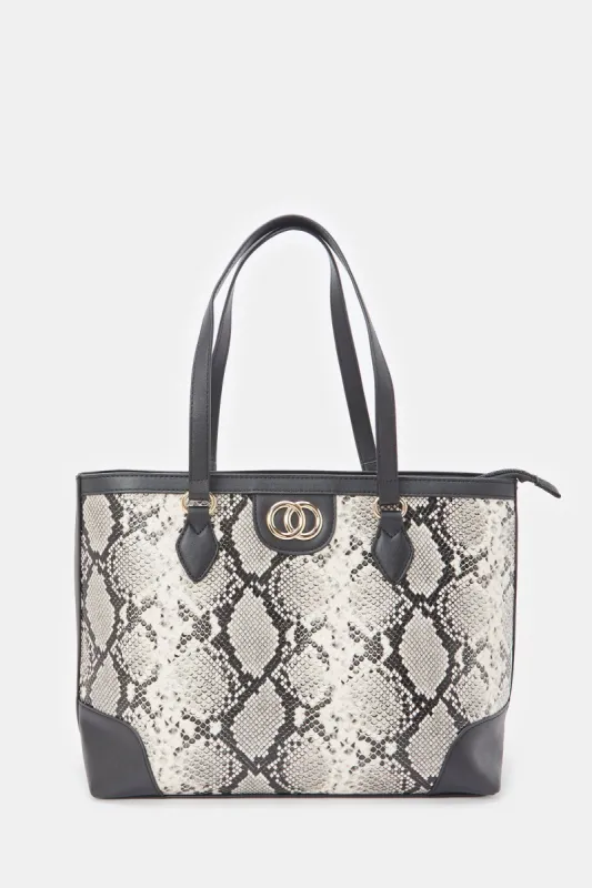 Women Grey And Black Animal Print Tote Bag sold by Redtag