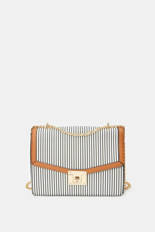 Women Beige Striped Cross Body Bag sold by Redtag