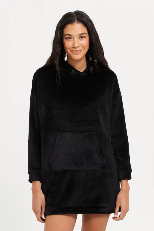 Women Black Hooded Nightshirt sold by Redtag