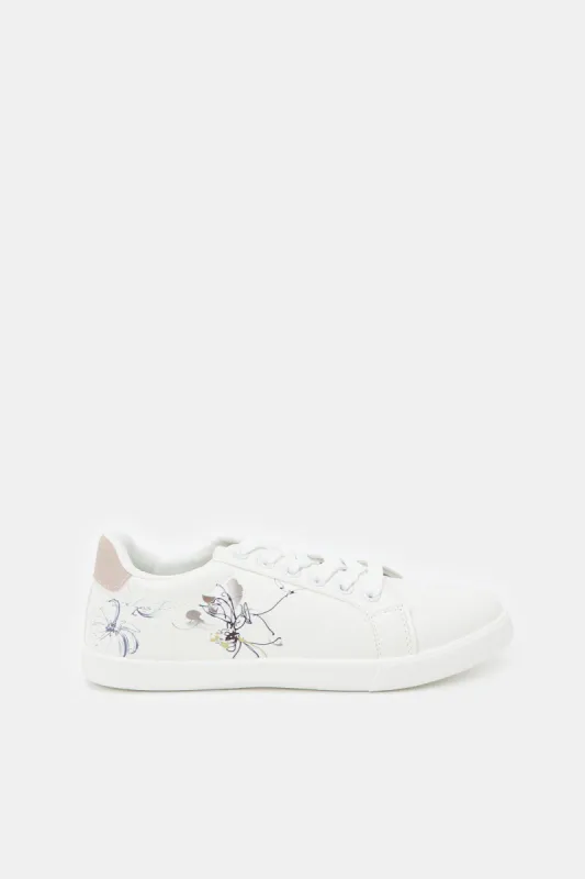 Women White Lace Up With Flower Print sold by Redtag