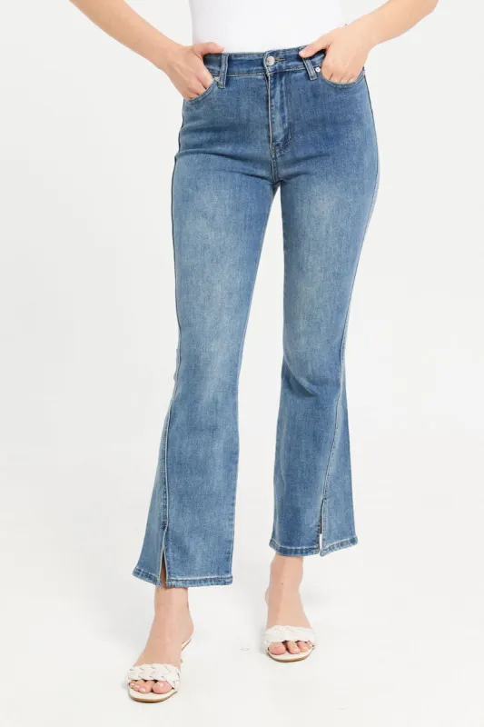 Women Vintage Blue High Rise Flared Jeans sold by Redtag