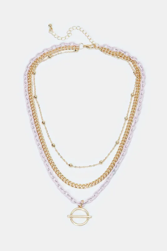 Women Gold Embellished Layered Necklace sold by Redtag