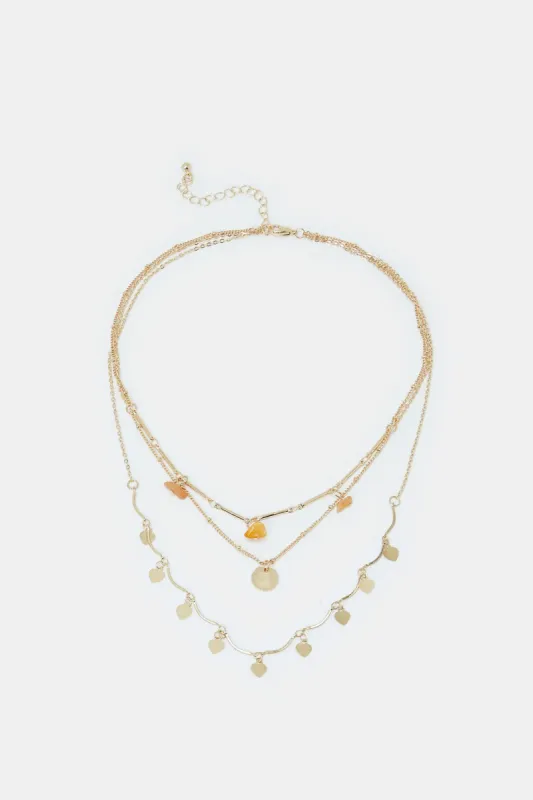 Women Gold Embellished Layered Necklace sold by Redtag