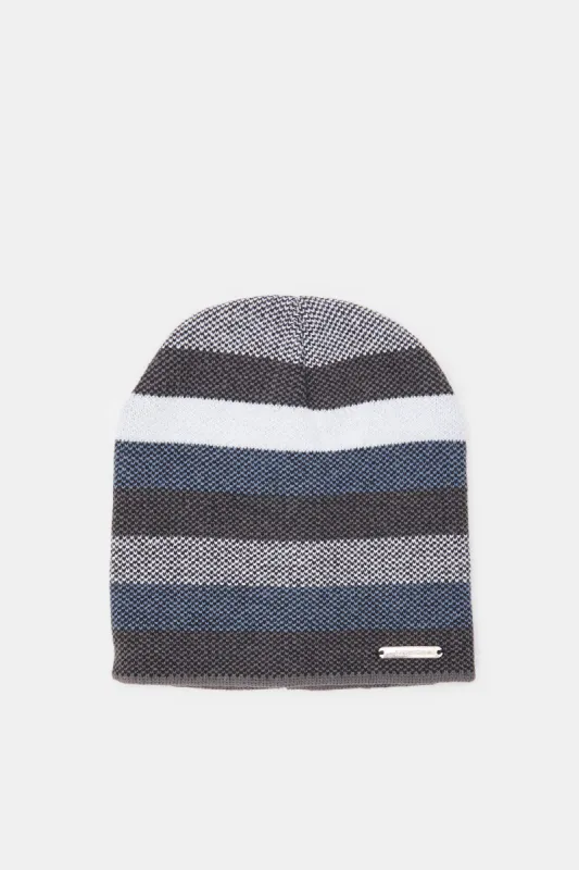 Men Navy And Grey Knitted Cap sold by Redtag