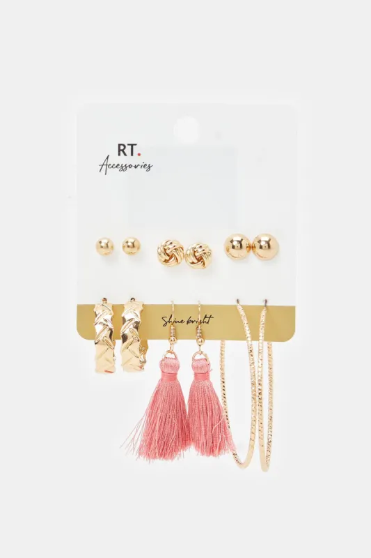 Women Gold Embellished Studs (6 Pairs) sold by Redtag