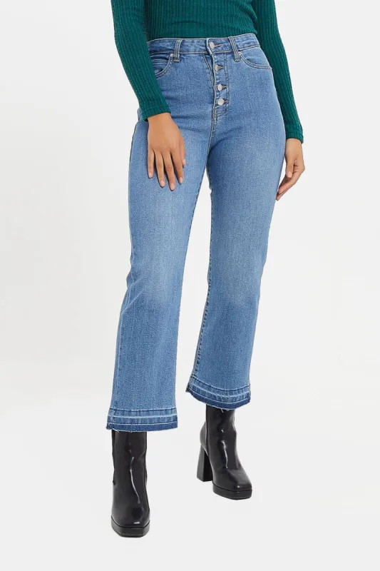 Women Medium Blue Waist Straight Fit Jeans sold by Redtag