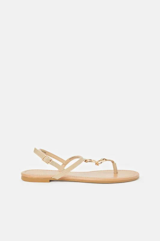 Women Taupe Strappy Embellished Sandals sold by Redtag