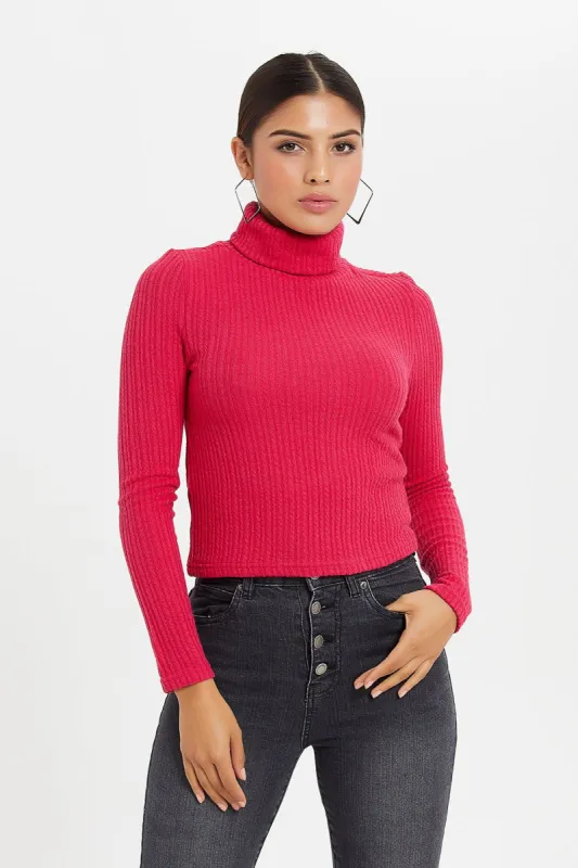 Women Pink Turtle Neck Rib Top sold by Redtag