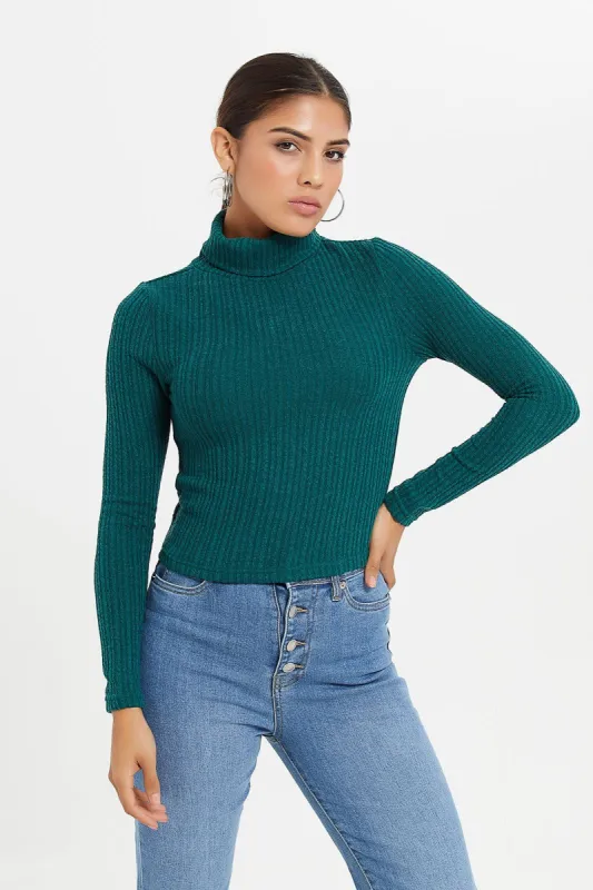 Women Green Rib Top sold by Redtag