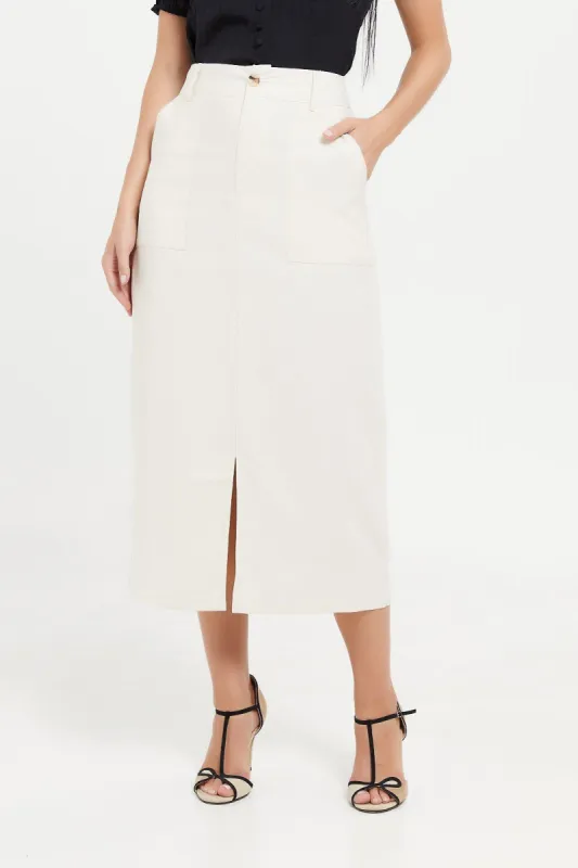 Women Beige Twill Cargo Skirt sold by Redtag