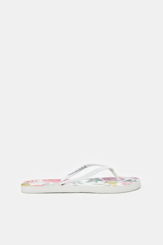 Women White Floral Print Flip Flop sold by Redtag