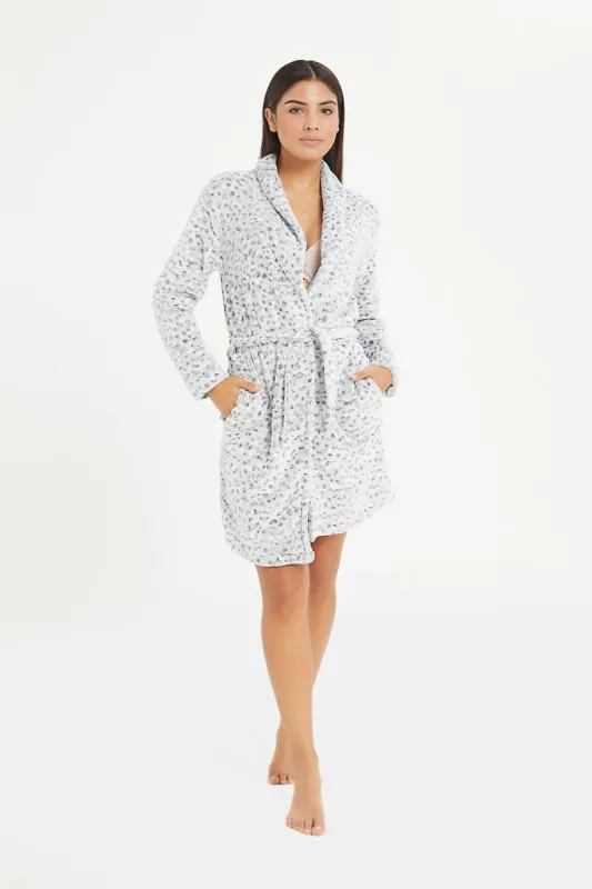 Women Grey Snow Leopard Jacquard Robe sold by Redtag