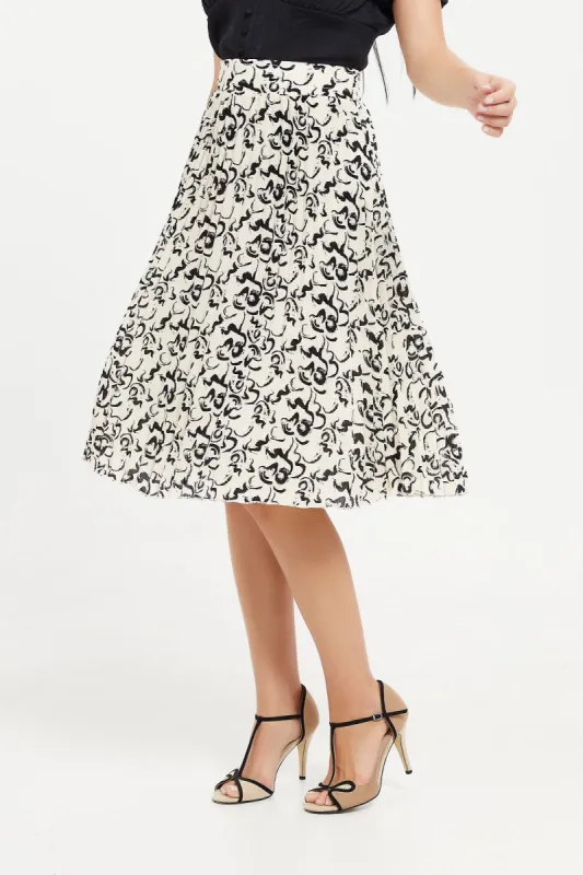 Women Balck And White Pleated Skirt sold by Redtag