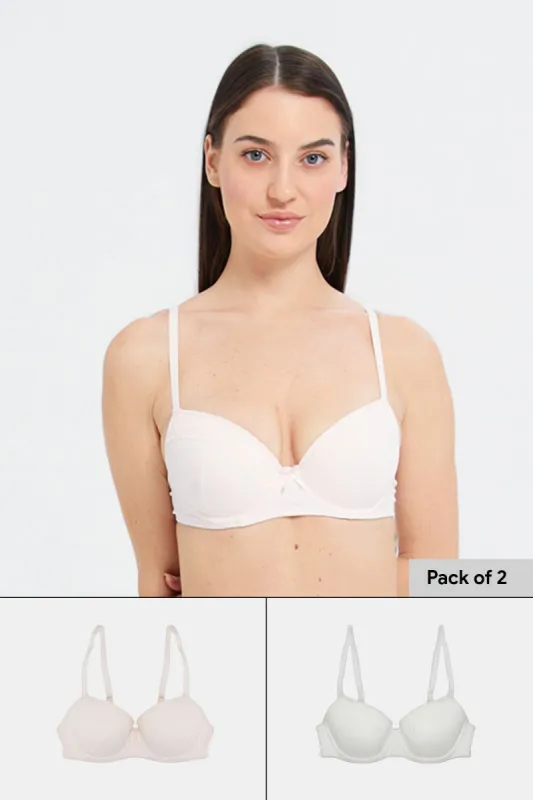 Women Pink And Ivory Lace Padded T-Shirt Bra Set (Pack of 2) sold by Redtag