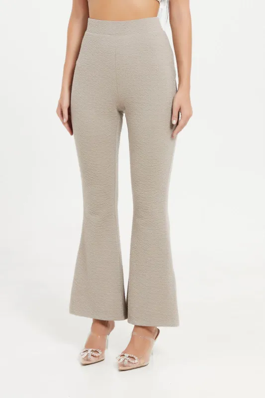 Women Beige Flare Textured Trouser sold by Redtag