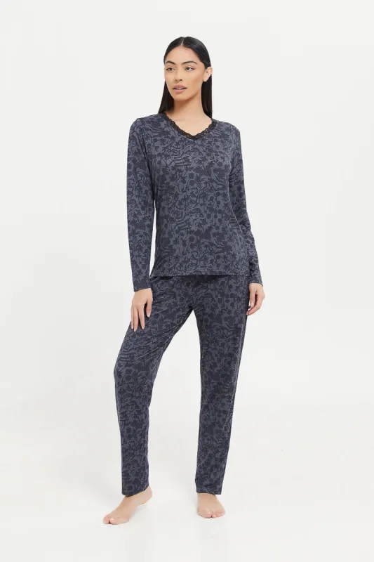 Women Black Printed Pajama Set (2 Piece) sold by Redtag