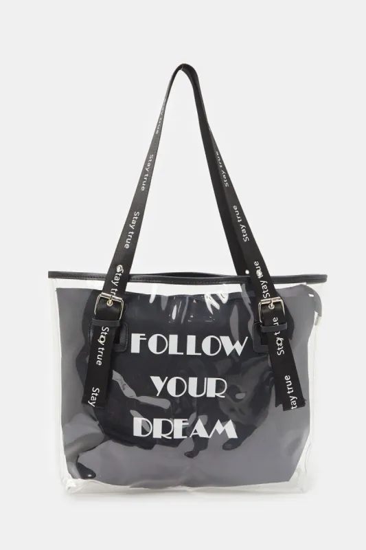 Women Black Printed Shopper sold by Redtag