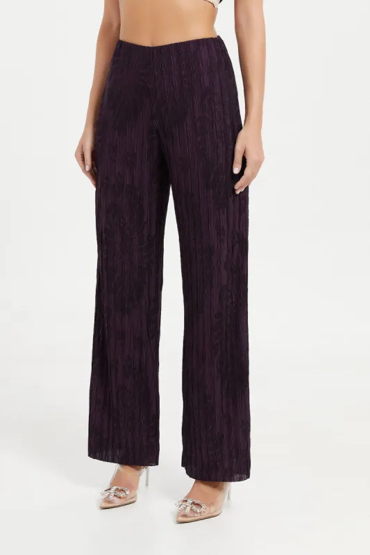 Women Purple Plisse Cut Wide Leg Trouser sold by Redtag