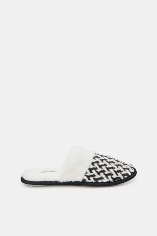 Women Black And White Chenille Slippers made by Redtag