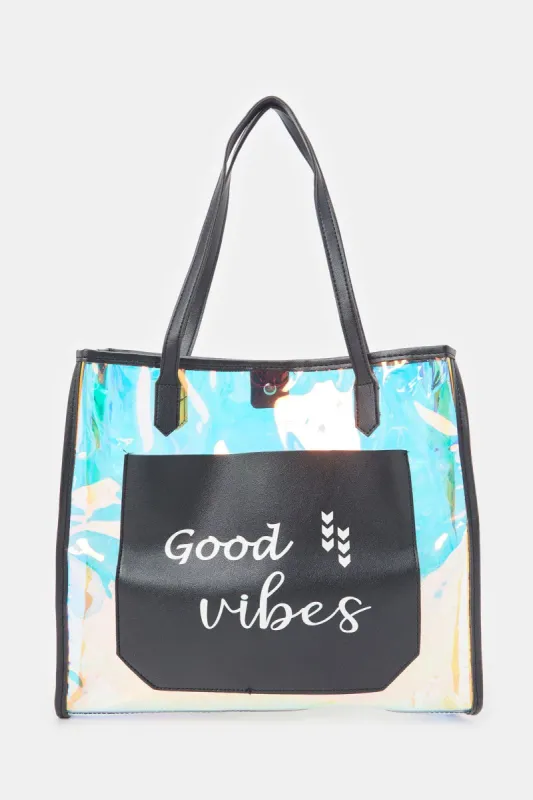 Women Black Printed Transparent Shopper sold by Redtag