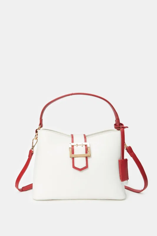 Women Beige & Red Cross Body Bag sold by Redtag