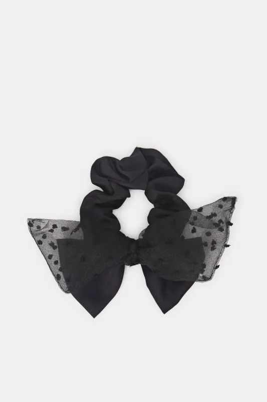 Women Black Embellished Hair Scrunchy sold by Redtag