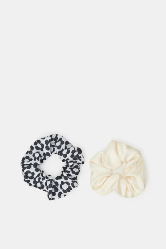 Women Beige And White Scrunchies Set (Pack of 2) sold by Redtag