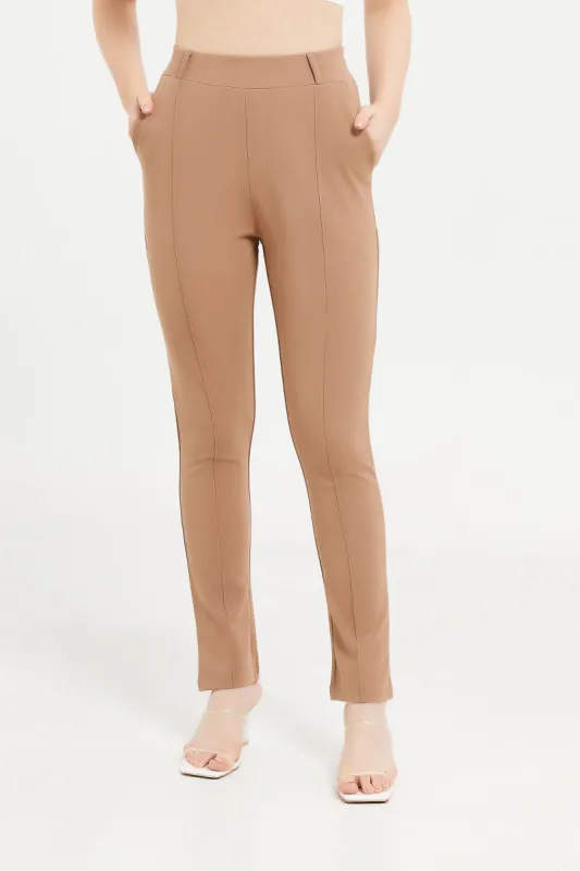 Women Taupe Plain Trouser sold by Redtag