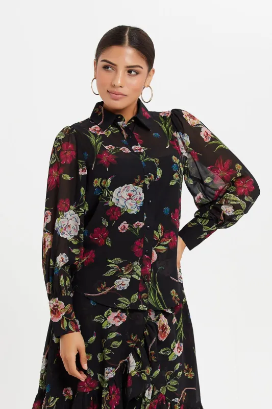 Women Black Printed Shirt Blouse sold by Redtag