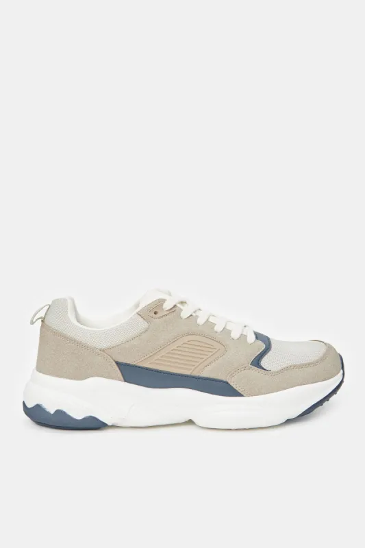 Men Beige Colour Block Chunky Trainers sold by Redtag