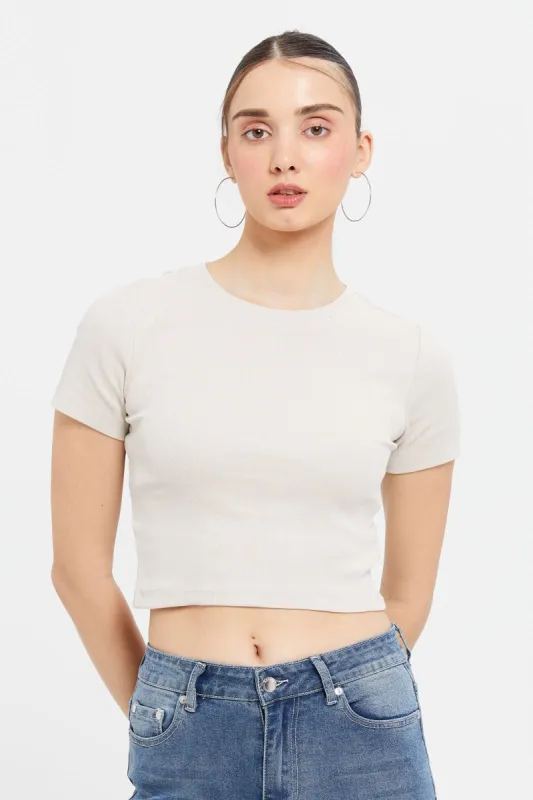 Woman Ecru Crop Top sold by Redtag