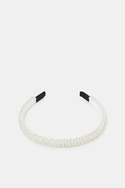 Women White Embellished Headband sold by Redtag
