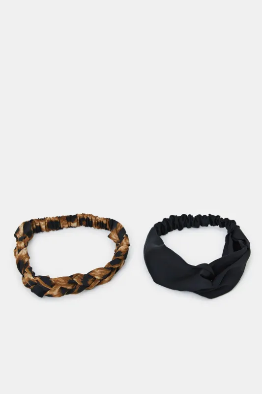 Women Brown And Black Printed Hairband (Pack of 2) sold by Redtag