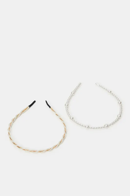 Women White And Gold Embellished Headbands (Pack of 2) sold by Redtag