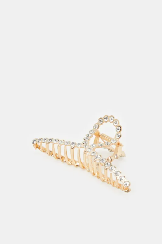 Women Gold Embellished Hair Claw sold by Redtag