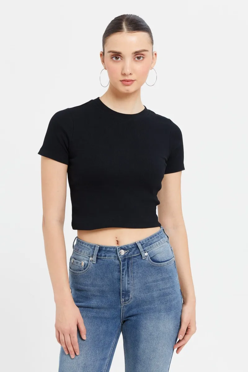 Woman Black Crop Top sold by Redtag