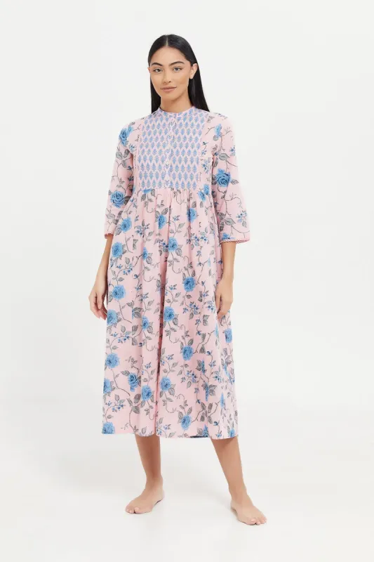 Women Pink Floral Printed Nightgown sold by Redtag