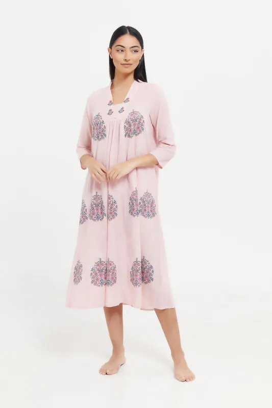 Women Pink Printed Nightgown sold by Redtag