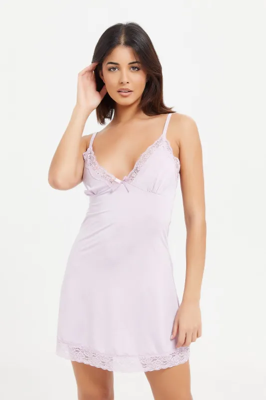 Women Pink Lace Chemise sold by Redtag