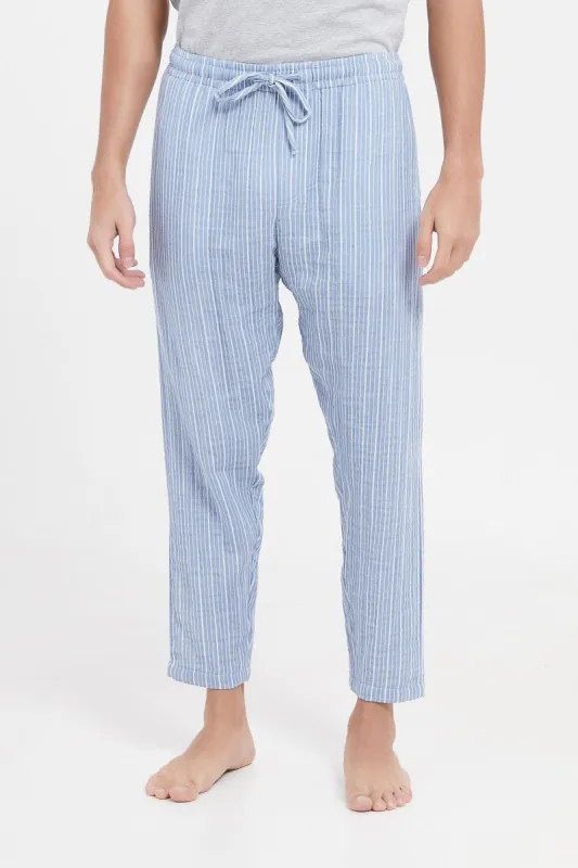 Men Blue And White Striper Pyjama Bottom sold by Redtag