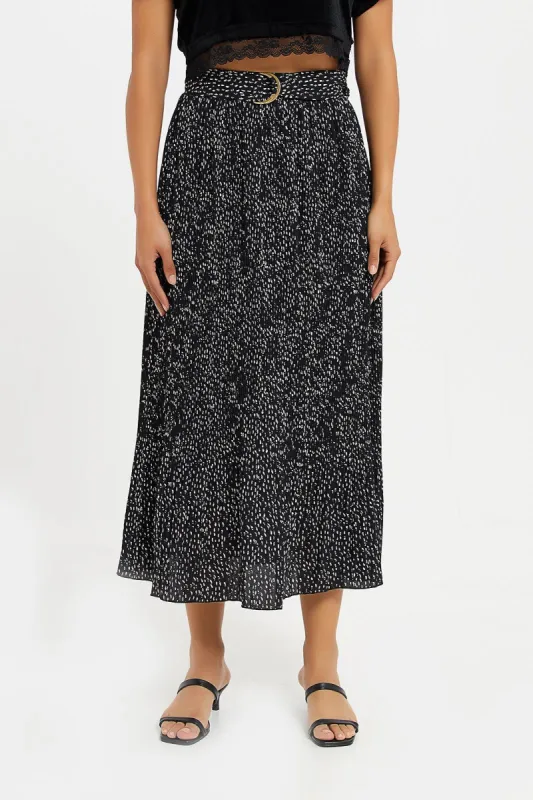 Women Black Pleated Skirt With Belt sold by Redtag