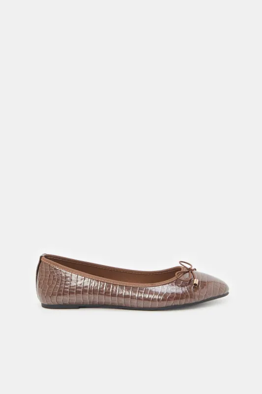 Women Brown Croc Patent Ballerinas sold by Redtag
