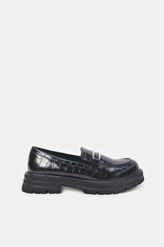 Women Black Croc Effect Loafer sold by Redtag
