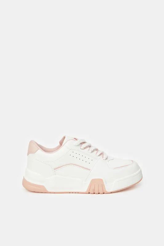 Women White Court Sneakers With Pink Lace sold by Redtag