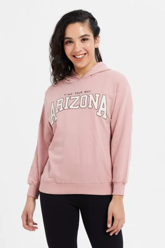 Women Pink Printed Hooded Sweatshirt sold by Redtag