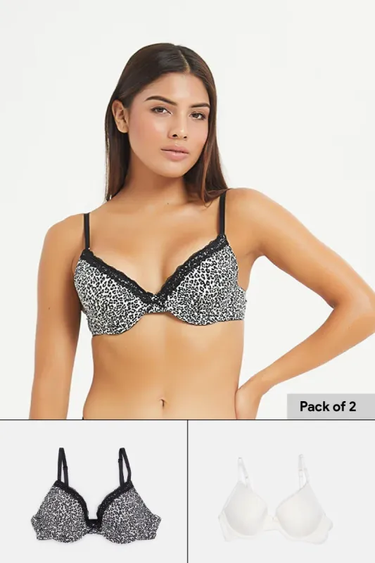 Women Assorted Printed Plunge Bras (Pack Of 2) sold by Redtag